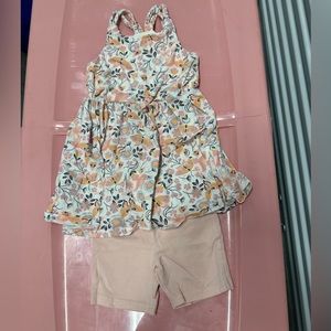 Floral spaghetti strap tank outfit with yoga shorts size 3T
